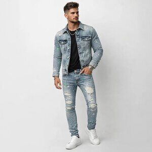 GFTD LA Paint Splatter Distressed Jeans Light Blue Streetwear NWT